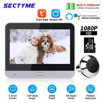 Sectyme 4.3 אינץ ' WiFi עינית Tuya חכם 1080P WiFi עינית מצלמת אבטחה בבית ראיית לילה דלת וידאו, מצלמה