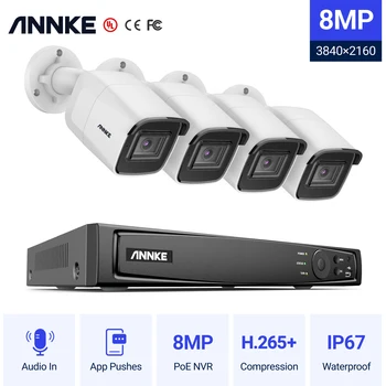 ANNKE 4K ערוץ 8 H. 265+ פו NVR וידאו,מערכת אבטחה 4K 8MP חיצונית PoE IP מצלמת אבטחה 4×כדור מצלמות, מצלמות במעגל סגור, אודיו קיט