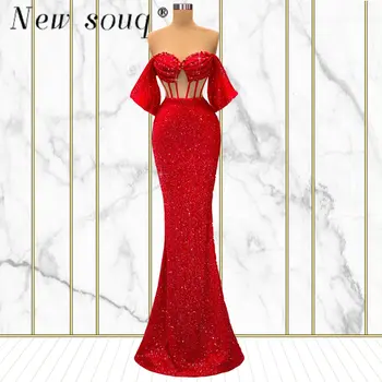 פשוט אדום ארוך מחוך שמלות ערב נצנצים מסיבת יום הולדת שמלות בת ים רשמי מפורסם שמלה לנשף נצנצים החלוק De Bal