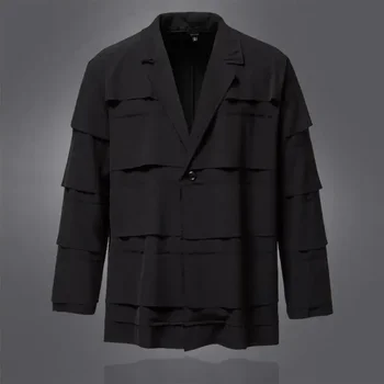 2023 סתיו אפל חדש בסגנון אישי מזדמן החליפה העליון של הגברים מעיל רופף ארוך שרוולים