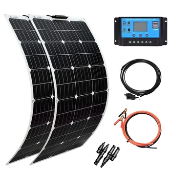 גמיש פאנל סולארי 200W ערכת מערכת 18V 100W Monocrystalline פאנל סולארי קמפינג רכב הקראוון מטען סוללה הביתה Solares Paneles