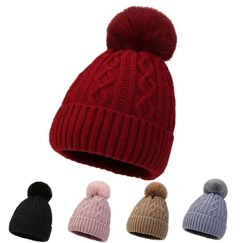 בחורף סרוג Windproof כובע עבה חם כובעים מחממי אוזניים עם כדור שיער נשים גברים רך מכסה מנוע חיצוני סקי האוזן הגנה כמוסות