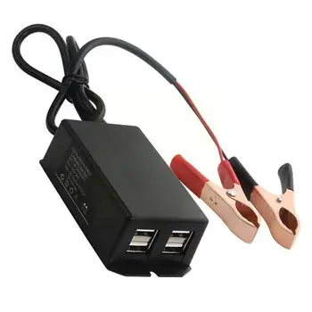 DC מתאם עם סוללה קליפ 12V לרכב מטען USB לטלפון סלולארי, 4 יציאות לזהות באופן אוטומטי ווסת טעינה קליפ