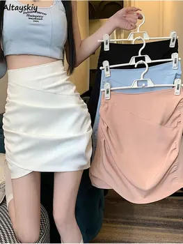 4 צבעים חצאיות מיני נשים לא סדיר מוצק מתוק סקסי חמוד כל-התאמה גבוהה מותן קפלים Y2k בגדים קוריאה סגנון אופנה Faldas