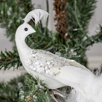 טווסים קישוטים על עץ חג המולד קישוט טבעי נוצות ציפור צלמית
