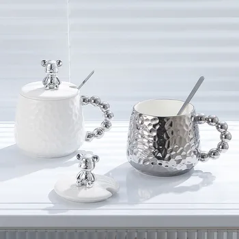 ספל קפה עם מכסה, כפית אור יוקרה מתנה מקסימה קרמיקה מים כוס חלב ארוחת בוקר טמבלר