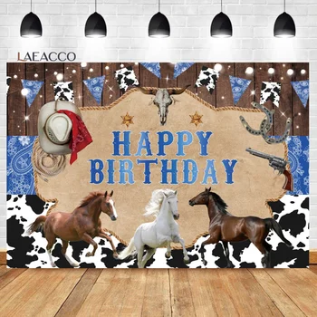 Laeacco סוס מסיבת יום הולדת רקע המערב הפרוע חוות הנושא המערבי בוקרת מסיבת ילדים דיוקן מותאם אישית רקע צילום