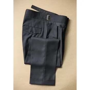 חדש בסתיו דק קפלים חלק מכנסיים גבוהה המותניים חופשי עסקים של גברים מקרית חליפת מכנסיים מקפלים נגד קמטים שמלה מכנסיים H42
