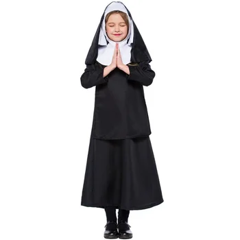 ילד ליל כל הקדושים Cosplay תלבושות מימי הביניים הקתולית נזירה תחפושת ילדים קרנבל, כנסייה דתית מנזר מפואר שמלת מסיבת