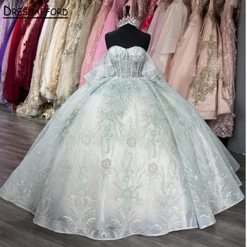 שמלות נשף שמלת קינסאנךרה חרוזים אפליקציה שמלה תחרה עם מנותק שרוולים מתוק 16 הנסיכה מסיבת רשמי שמלת יום ההולדת
