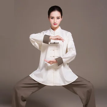 נשים פשתן וושו הכשרה בגדים דו-צבע טאי צ 'י החליפה נקבה קונג פו המדים אומנויות לחימה-טאי צ 'י ג' יו ג ' יטסו שרוול ארוך להגדיר