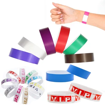 100pcs מסיבת נייר צמיד נייר סינתטי פלסטי Wristbands דביק צמיד דפוס הדפסה לוגו כרטיס נייר מסיבת הצמידים