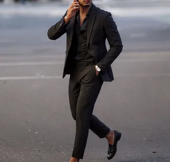 2023 שחור אופנה Slim Fit גברים חליפות חתונה חליפות עסקים מסיבת הסיום הכי בלייזר סטים 2 חתיכות תחפושת Homme מעיל מכנסיים
