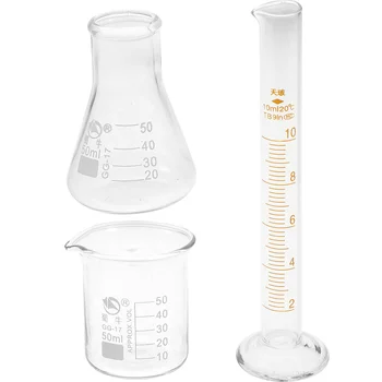 3pcs מעבדה ציוד (זכוכית, כוס מדידה גליל בקבוק חרוטי)