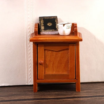 1Pcs 1:12 בית בובות מיניאטורי שולחן ליד המיטה ארונית אחסון רהיטים דגם עיצוב צעצוע בית בובות אביזרים