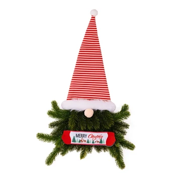 חג מולד קישוט דלת תלויה מחט אורן זקן חסר פנים זקן פסים כובע סנטה Gnome שדון זר עמיד