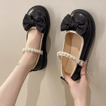 2023 סתיו חדש נעלי נשים עוקץ חרוז אבזם רצועה של הנשים משאבות עקבים נמוכים נעלי בנות פרפר-קשר סוויט מרי ג ' יין נעליים