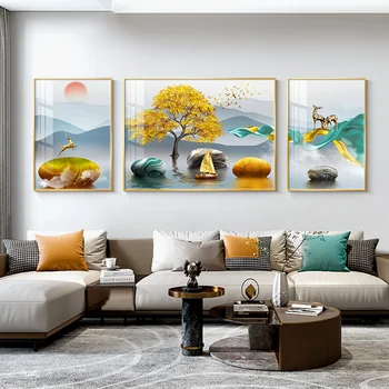 קישוט סלון הציור, high-end ספה רקע הקיר תלוי ציור, זהב משמעות, טוב tri