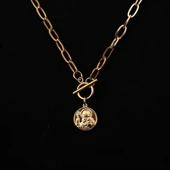 נירוסטה סן בניטו הכומר אבא אלוהים השרשרת לנשים מתכת צבע זהב בנדיקטוס שרשרת תליון לצוואר