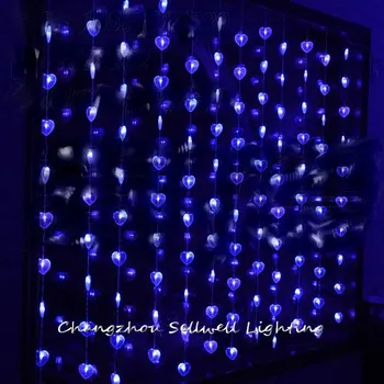 2024 נהדר!להציג את הכניסה קישוט קריסטל חרוזים מנורה 1.6*2m כחול לב וילון תאורה H065
