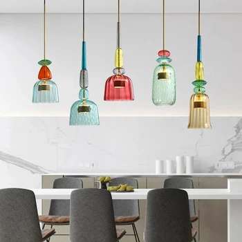 נורדי זכוכית צבעוניים אורות תליון הוביל יצירתי עיצוב זכוכית תלויות מנורות עבור חדר אוכל מטבח שולחן בר גופי תאורה