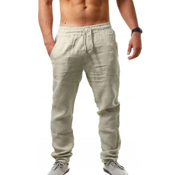 אביב קיץ דק פשתן מכנסיים גברים לנשימה בגדי גברים מזדמנים כושר אצן מכנסי כותנה ריצה ספורט 2023