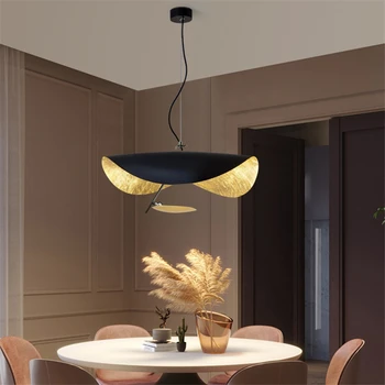 סקנדינבי מודרני יצירתי שחור תליון נברשת עבור Liviing חדר השינה רדיד זהב הוביל תליית מנורה קישוט מקורה תאורה