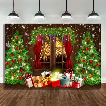 מסיבת חג המולד תפאורות צעצוע עץ חג המולד ילדים צילום דיוקן צילום עץ רקע מתנות חלון דינור סטודיו