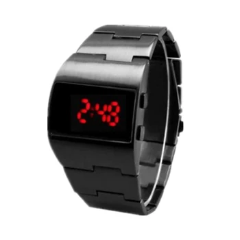 דיגיטלי Mens שעונים שחור נירוסטה צמיד גברים אלקטרוני פרק כף היד שעונים תכשיטים מתנה