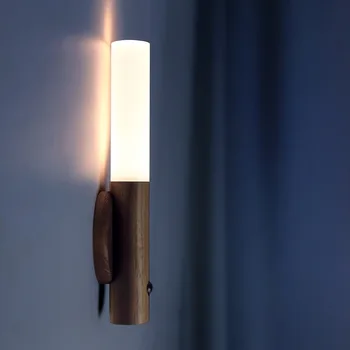 הוביל עץ USB לילה אור מגנטי מנורת קיר ארון מטבח ארון אור הביתה השינה טבלת מהלך המנורה שליד המיטה תאורה