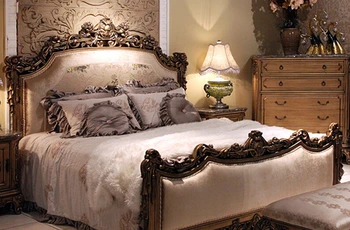 האמריקאי מגולף המיטה יוקרה אירופית גדולה מיטה צרפתית מעץ מלא מיטה זוגית 1.8 מ ' הנסיכה