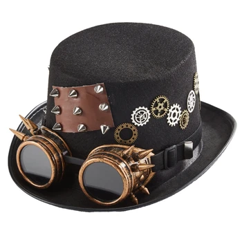 אופנת ליל כל הקדושים כובע Steampunk כובע ציוד משקפיים שרשרת המגבעת ויקטוריאני תחפושת