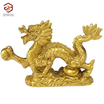 1Pcs גלגל המזלות הסיני עשר שרף הדרקון פסל טוב מזל דרקון זהב פסל חיות, פיסול דמויות קישוט שולחן העבודה