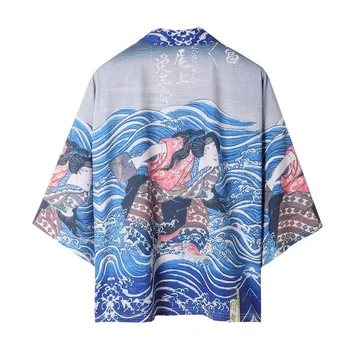 הקיץ אסיה אופנת רחוב הדפסה גברים סוודר החולצה החלוק Haori קימונו לנשים יאקאטה יפנית בגדי קימונו