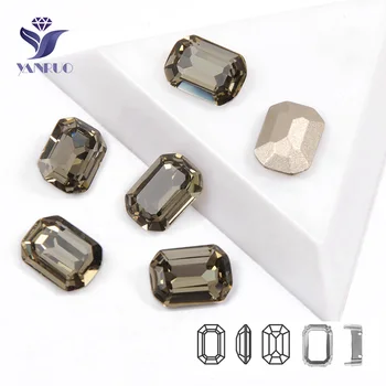 YANRUO 4610 מתומן יהלומים שחורים יהלום על מלאכת רקמה Rhinestones ב חתיכים תפור קריסטל אבנים על שמלת החתונה.