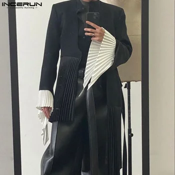 אופנה סגנון מקרית מקסימום INCERUN חדש Mens קפלים עיצוב בלייזר רחוב טלאים צבע ניגודיות אמצע אורך החליפה המעיל S-5XL 2023