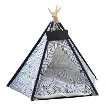 פשתן מחמד חתול כלב אוהל אוהל הבית מיטה עם כרית הלוח נשלף רחיץ מתקפל נייד אוהל המערה 24inch