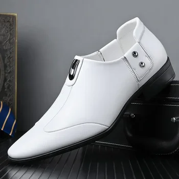 לבן Mens מקרית נעלי נהיגה המוקסין אופנה זכר נוח עסקים רשמית האביב עור גברים עצלנים מתכת להתלבש נעליים