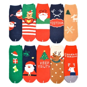 10 זוגות נשים חג המולד פאזי גרביים קריקטורה מצחיקה סנטה אייל מודפס חמים חורף חם טרי מגבת חג המולד 37JB
