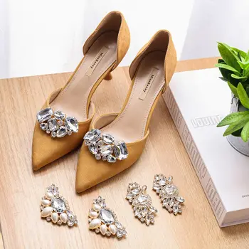 1 זוג נעלי החתונה קישוטי נעליים עקב גבוהות קליפ נשים כלה קישוט יהלומים מלאכותיים נוצצים דקורטיביים קליפים קסם אבזם