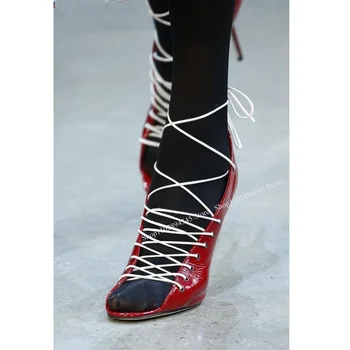 אדום Crossover רצועת משאבות עקב גבוה דק לכסות את העקב הבוהן ציוץ אופנה 2023 הקיץ מזדמנים גודל גדול אישה נעלי Zapatillas Mujer