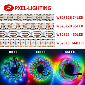 1~5m WS2812B WS2815 למיעון 5050 RGB LED הרצועה 30/60/74/96/144 פיקסלים/m WS2812 IC צבע מלא אור הקלטת ניאון לתכנות