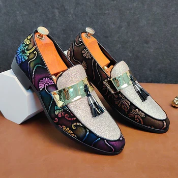 חדש לגברים להתלבש נעלי עור זכר איכות יוקרה בריטית זהב דפוס הלאומי אוקספורד קלאסית ' נטלמן החתונה הנשף נעליים