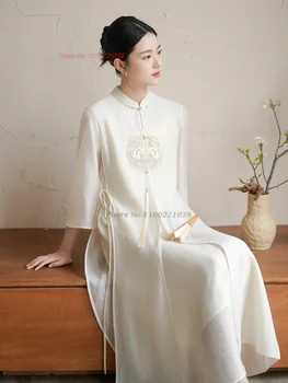 2024 סינית מסורתית שיפון שמלה צ ' יפאו הלאומי פרח רקמה cheongsam שמלת אוריינטלי אלגנטי, שמלת ערב vestido