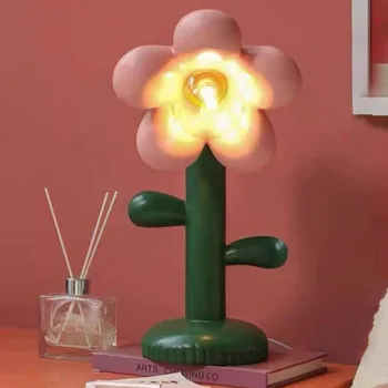 מעצב פרחים עיצוב חדר ילדים מנורת שולחן ירוקה שרף שולחן LED תאורה לחיות חנות הבית אווירה אור