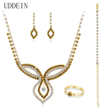 UDDEIN חתונת כלה תכשיטים קולר שרשרת צמיד עגילי טבעת מגדיר עבור נשים הניגרי הודי תכשיטים סטים