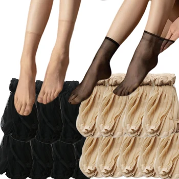 5Pairs ElasticThin משי הקיץ גרביים דקים שקופים באיכות גבוהה נשים גרביים הנשי בנות בלתי נראה הקרסול קצר גרביים