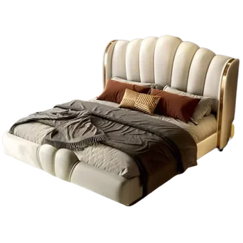 נורדי מודולרי אסתטי מיטה בגודל קינג זולים מודרני חמוד המלכה מיטה זוגית לבנה דמוי עור Camas הנישואין ריהוט חדר שינה