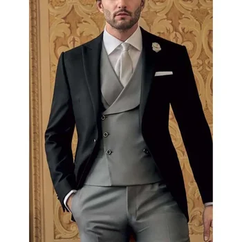 רשמית מלאה של גברים חליפה 3 חתיכה שיק שיא דש סיבתי עסקי תלבושות אופנה נשף החתונה החתן טוקסידו (בלייזר+אפוד+מכנסיים)