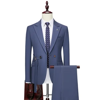 איכות גבוהה 6XL (קט + מכנסיים) של גברים בסגנון איטלקי אלגנטי אופנה פשוטה עסקי מזדמן ' נטלמן להתלבש שני חלקים